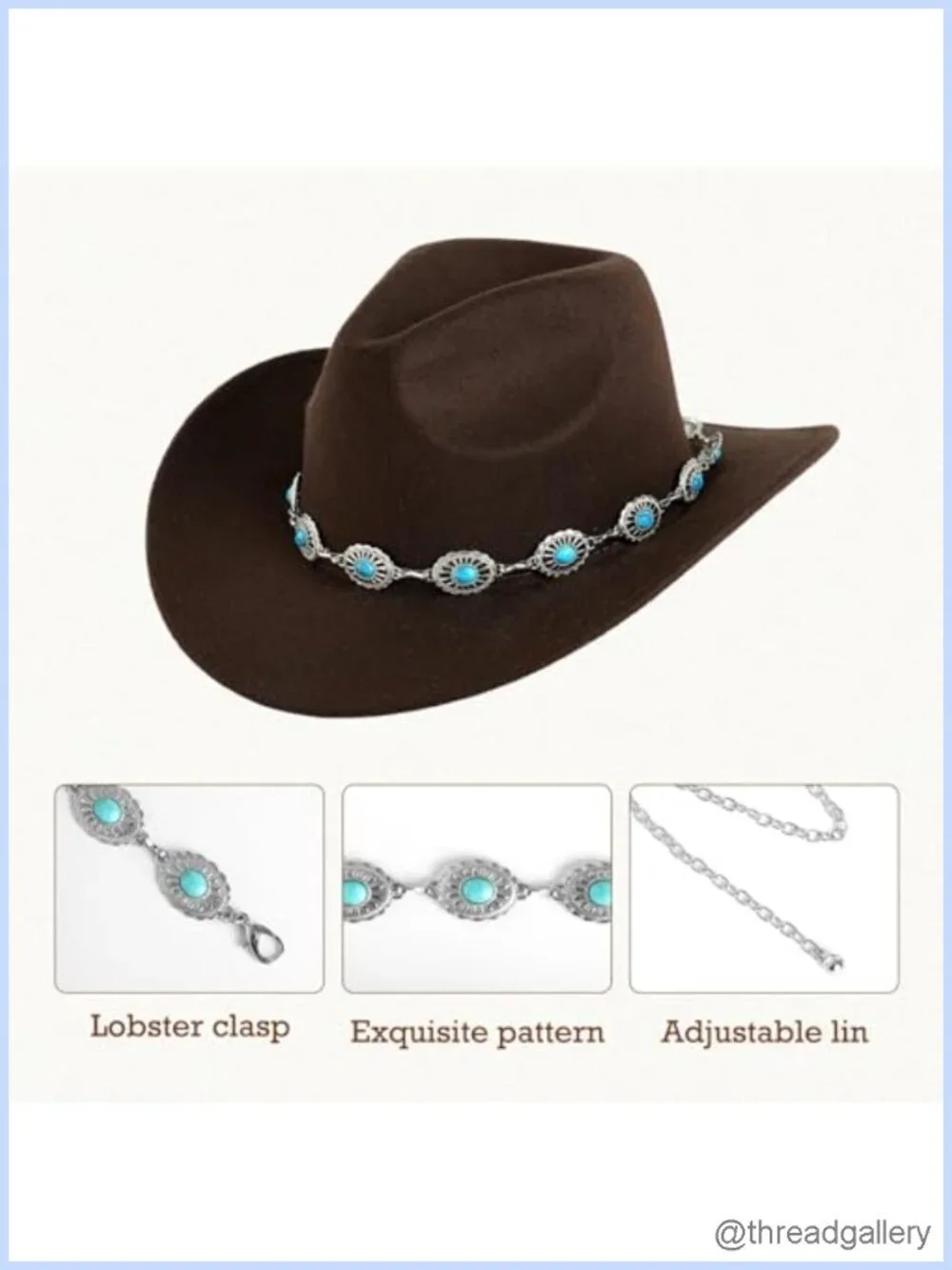 Turquoise Concho Chain Belt & Cowboy Hat Band Set Western Cowgirl Accessories